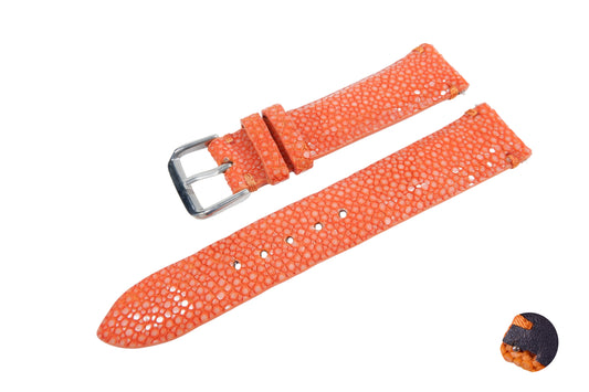 Genuine Polished Stingray Skin Leather Quick Release Watch Strap Orange Band with Buckle