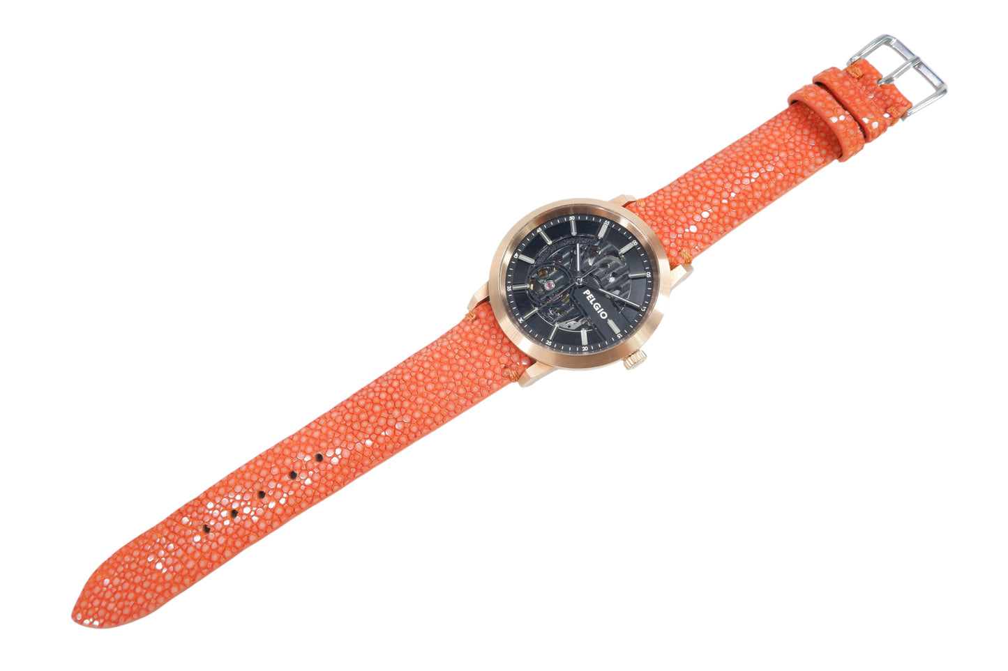 Genuine Polished Stingray Skin Leather Quick Release Watch Strap Orange Band with Buckle