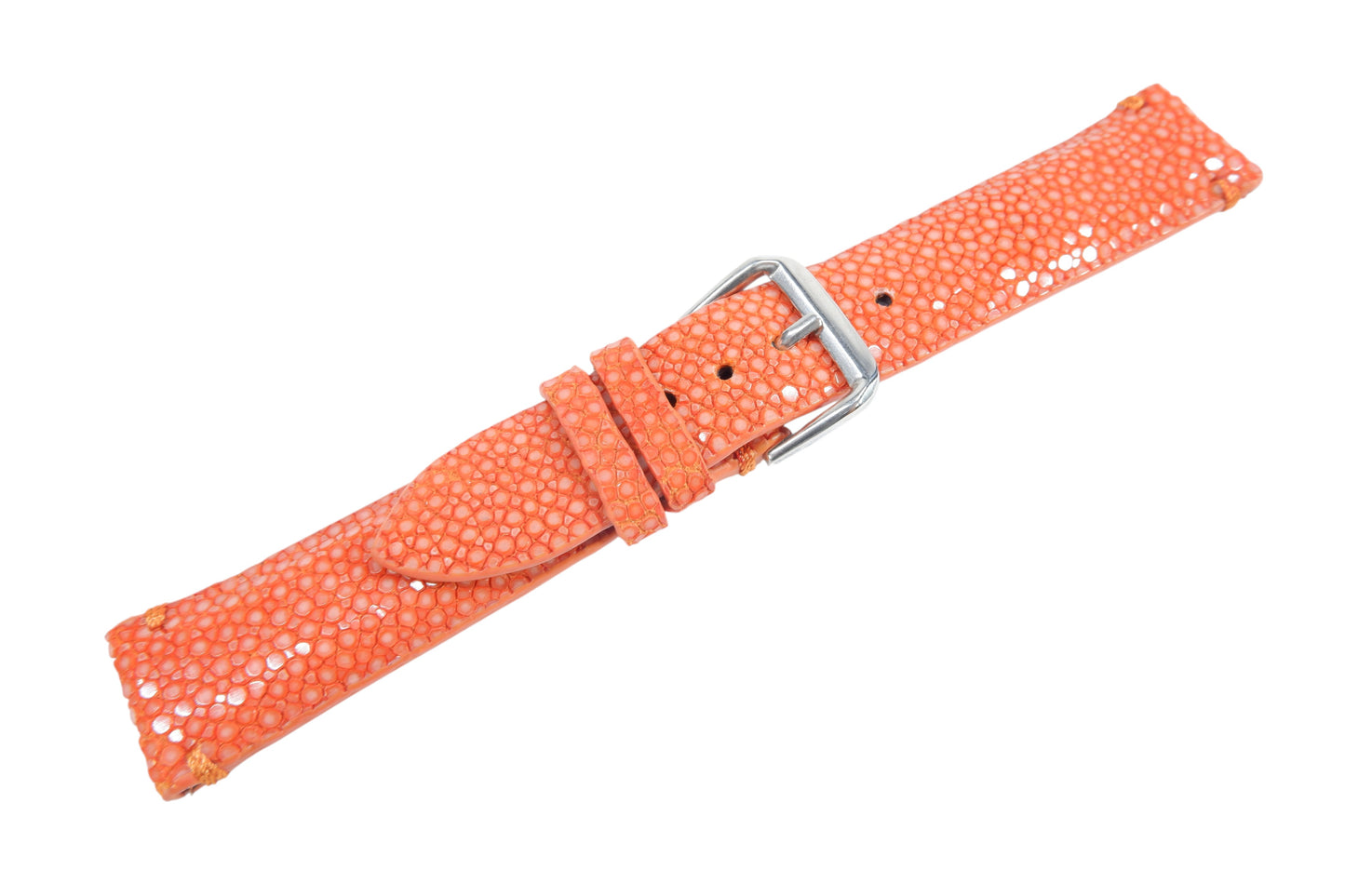 Genuine Polished Stingray Skin Leather Quick Release Watch Strap Orange Band with Buckle