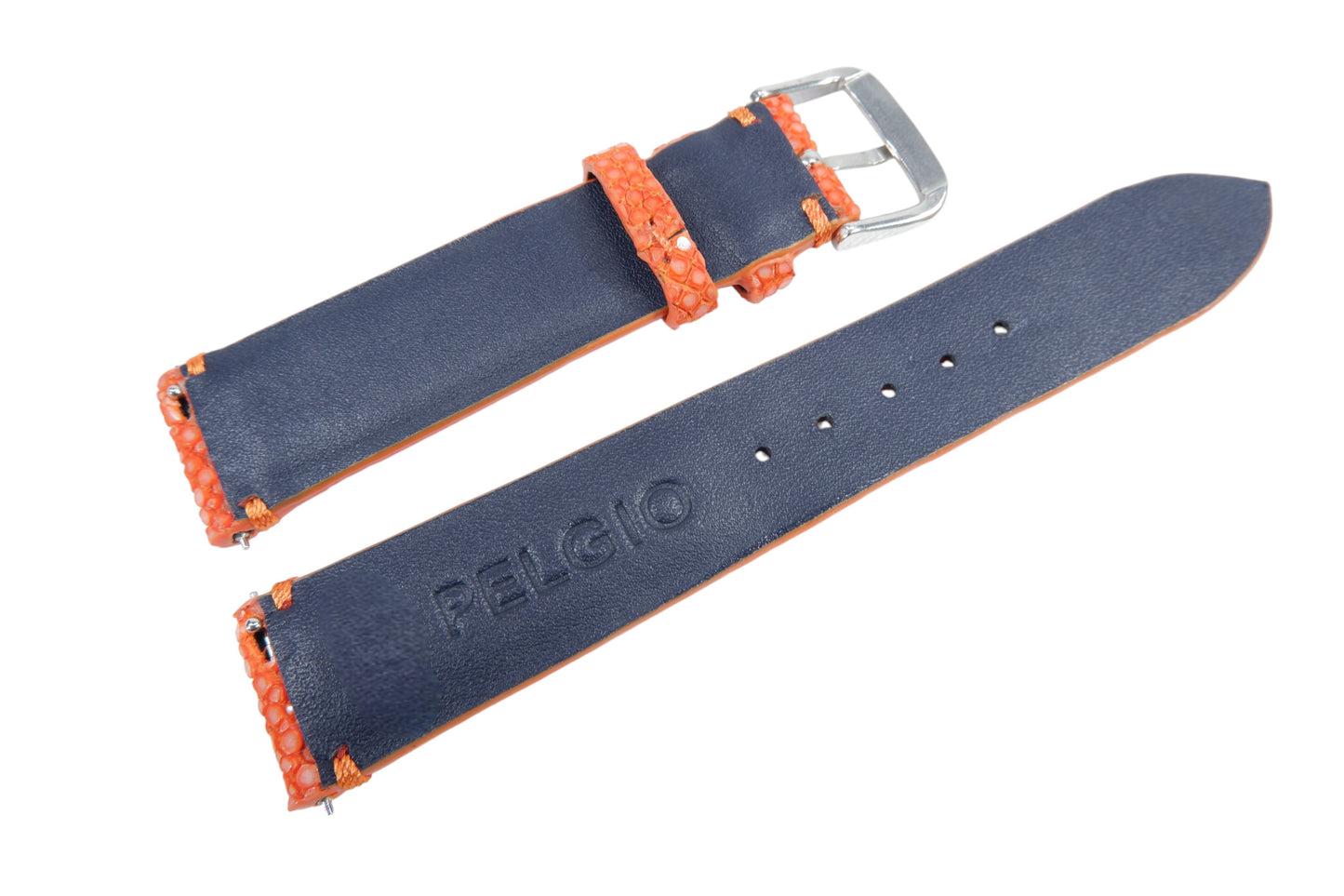 Genuine Polished Stingray Skin Leather Quick Release Watch Strap Orange Band with Buckle