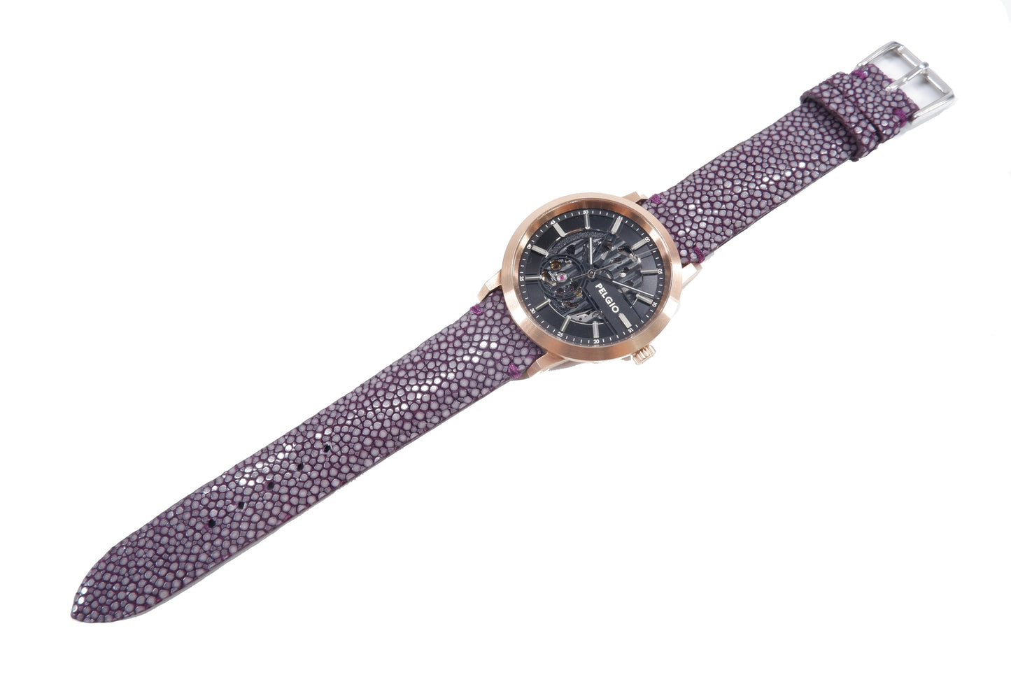 Genuine Polished Stingray Skin Leather Quick Release Watch Strap Purple Band with Buckle