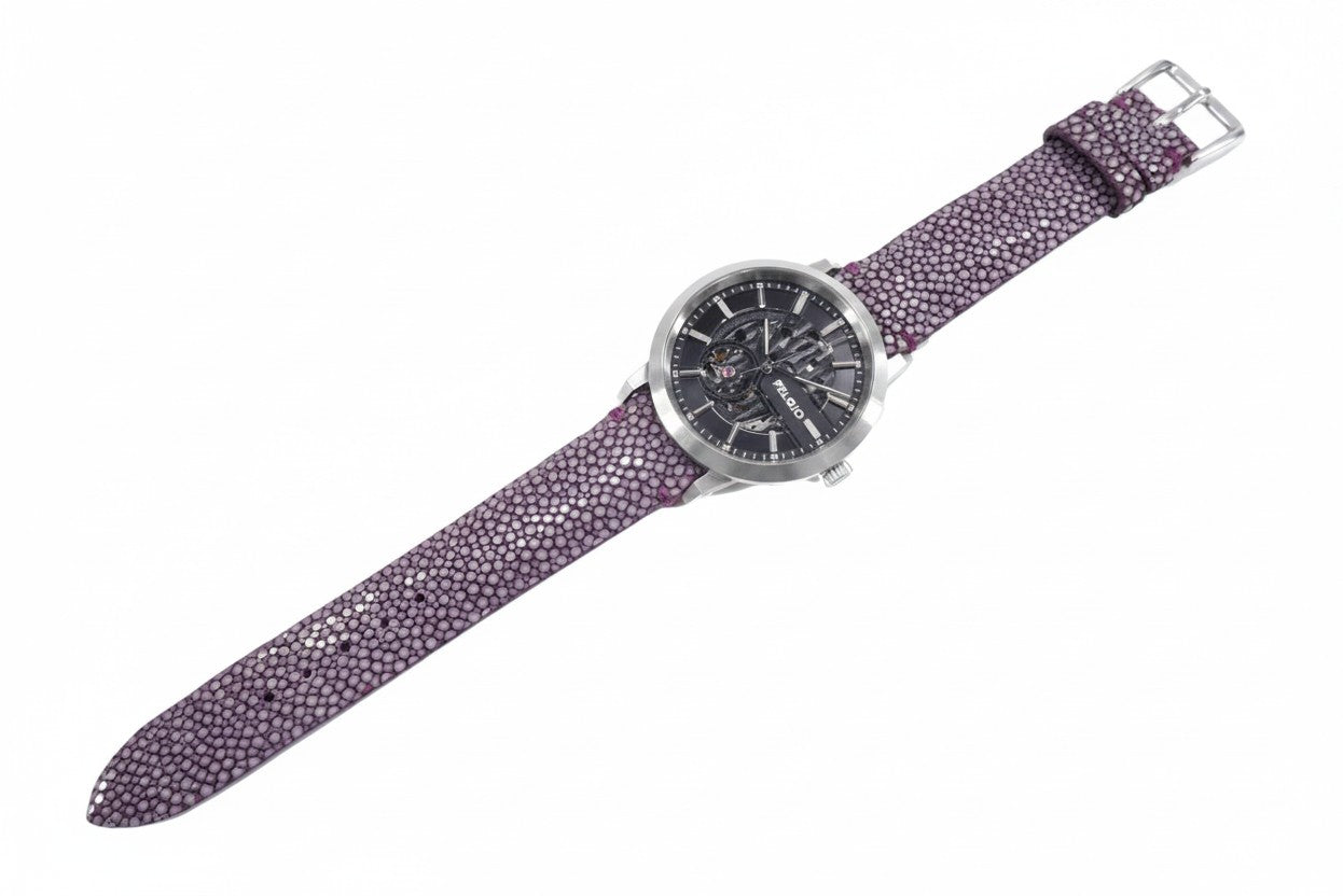 Genuine Polished Stingray Skin Leather Quick Release Watch Strap Purple Band with Buckle