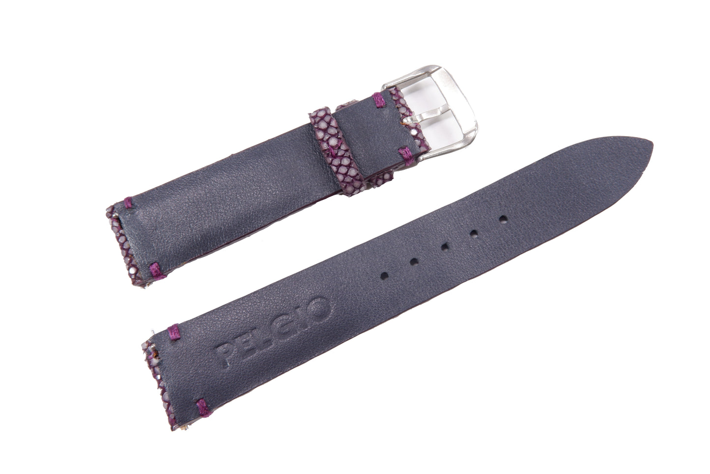 Genuine Polished Stingray Skin Leather Quick Release Watch Strap Purple Band with Buckle