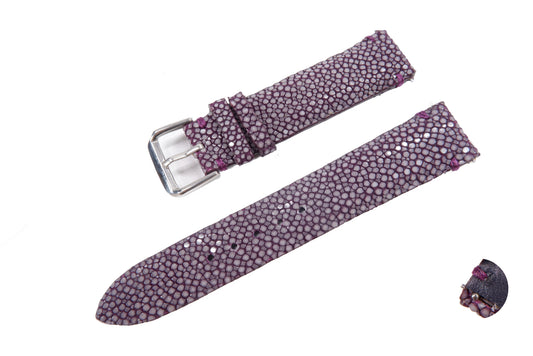 Genuine Polished Stingray Skin Leather Quick Release Watch Strap Purple Band with Buckle