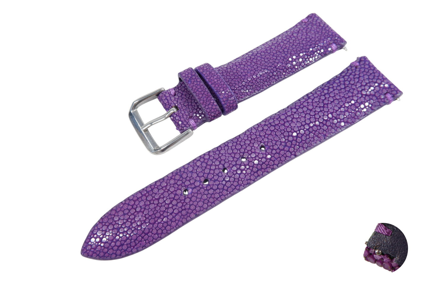 Genuine Polished Stingray Skin Leather Quick Release Watch Strap Purple Band with Buckle