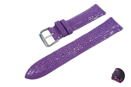 Genuine Polished Stingray Skin Leather Quick Release Watch Strap Purple Band with Buckle