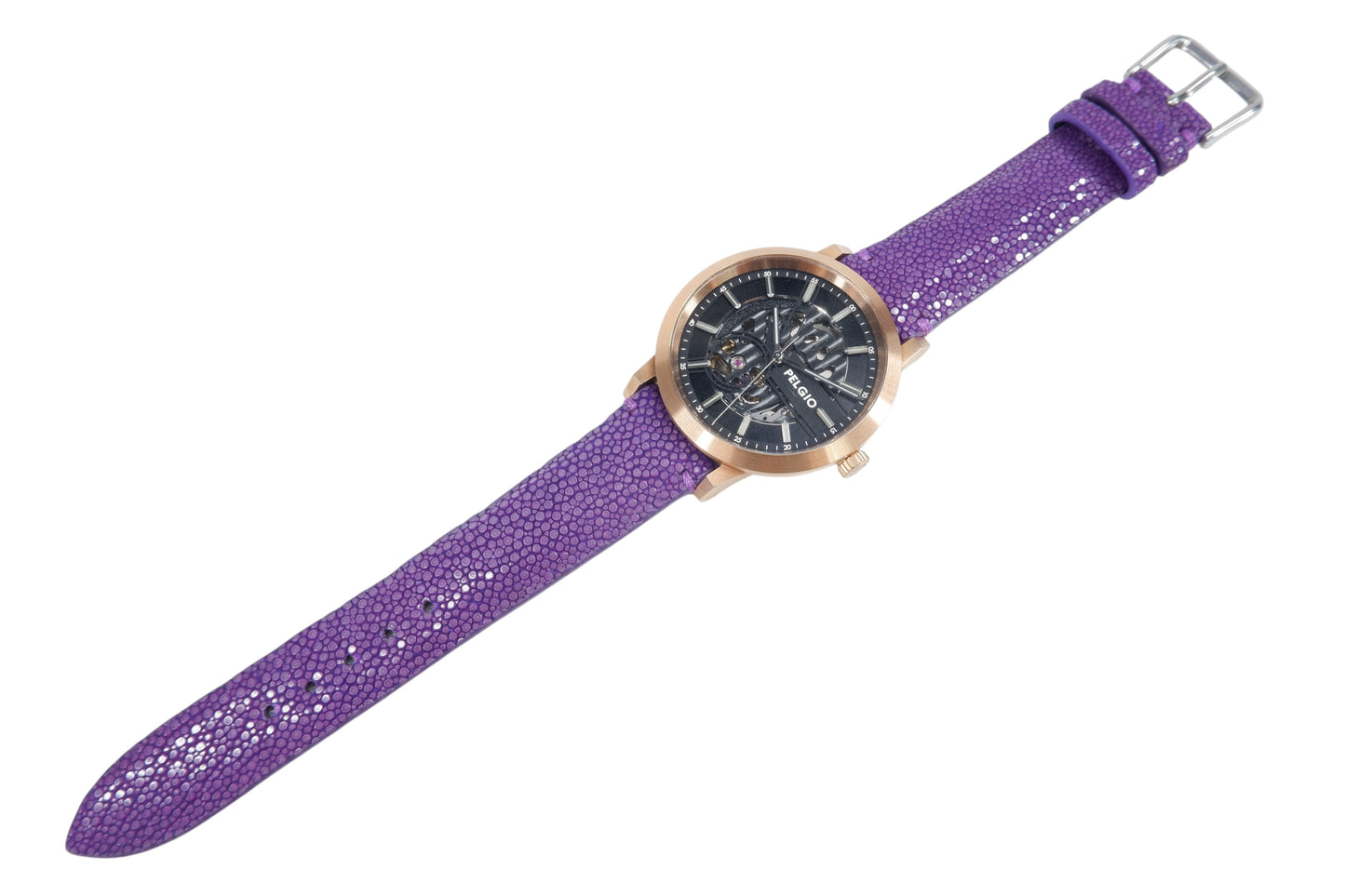 Genuine Polished Stingray Skin Leather Quick Release Watch Strap Purple Band with Buckle
