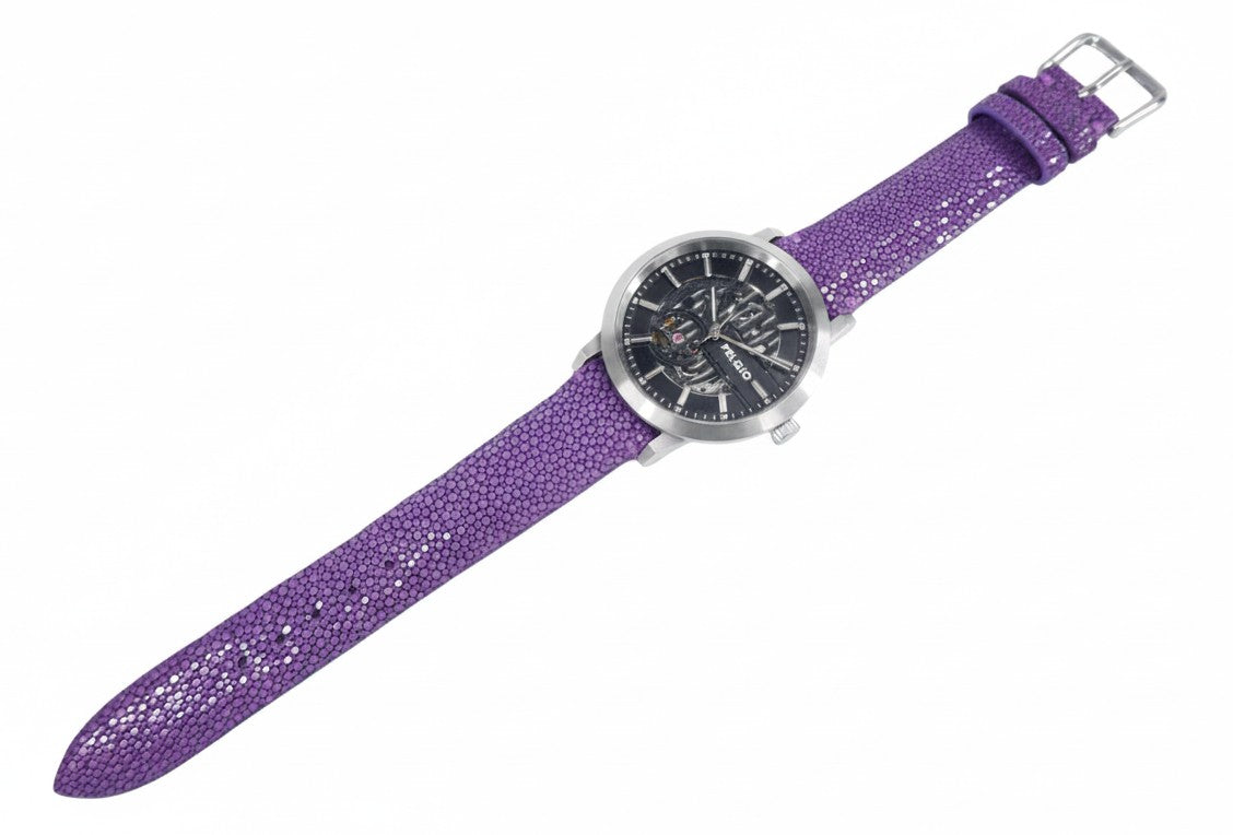 Genuine Polished Stingray Skin Leather Quick Release Watch Strap Purple Band with Buckle