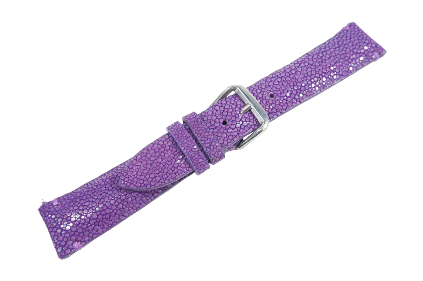 Genuine Polished Stingray Skin Leather Quick Release Watch Strap Purple Band with Buckle