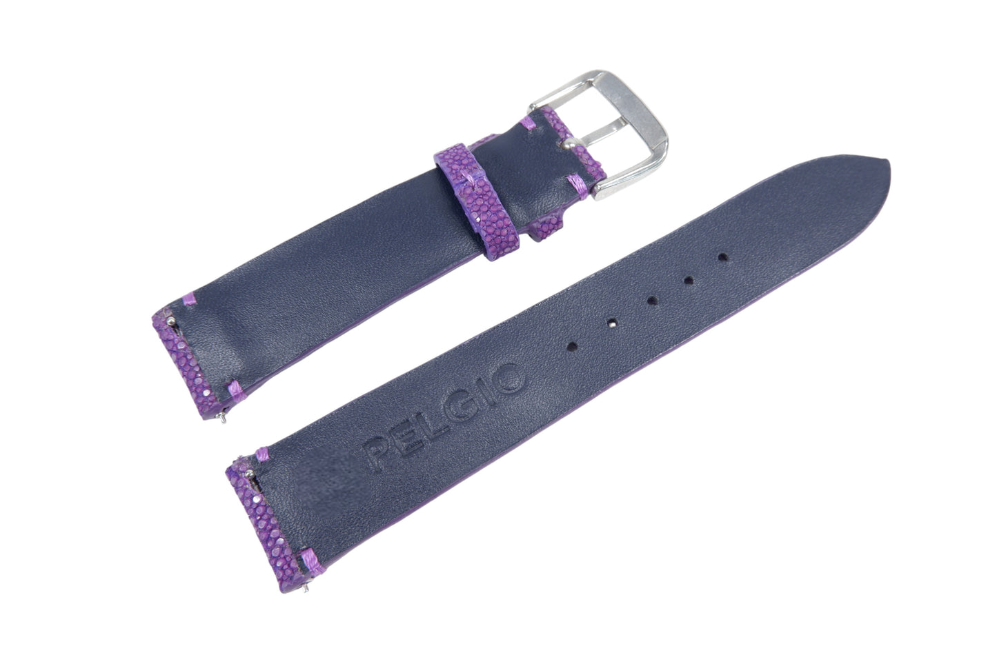 Genuine Polished Stingray Skin Leather Quick Release Watch Strap Purple Band with Buckle