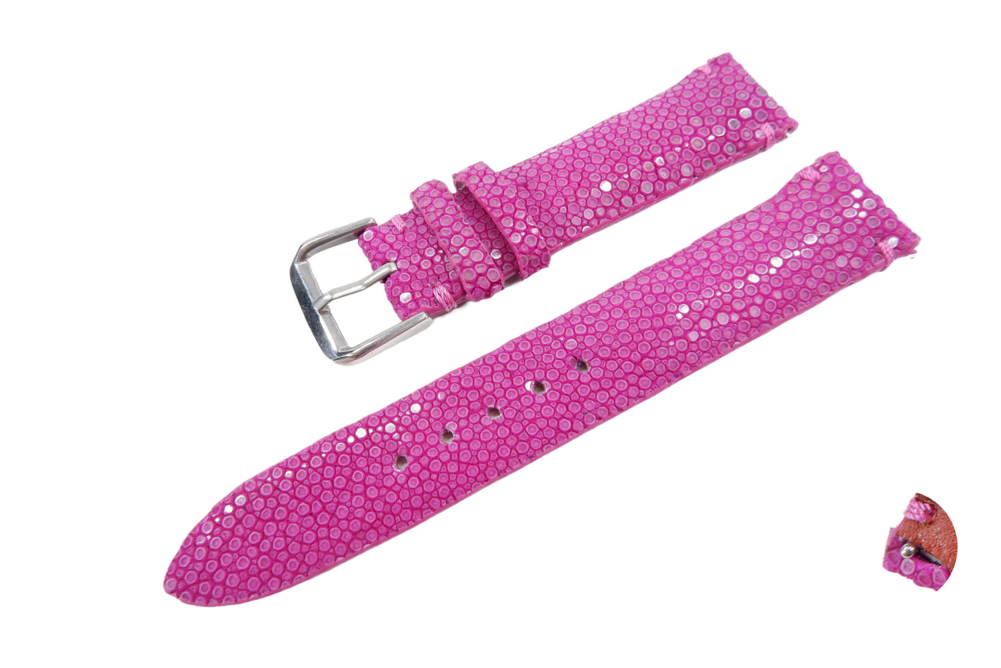 Genuine Polished Stingray Skin Leather Quick Release Watch Strap Purple Band with Buckle