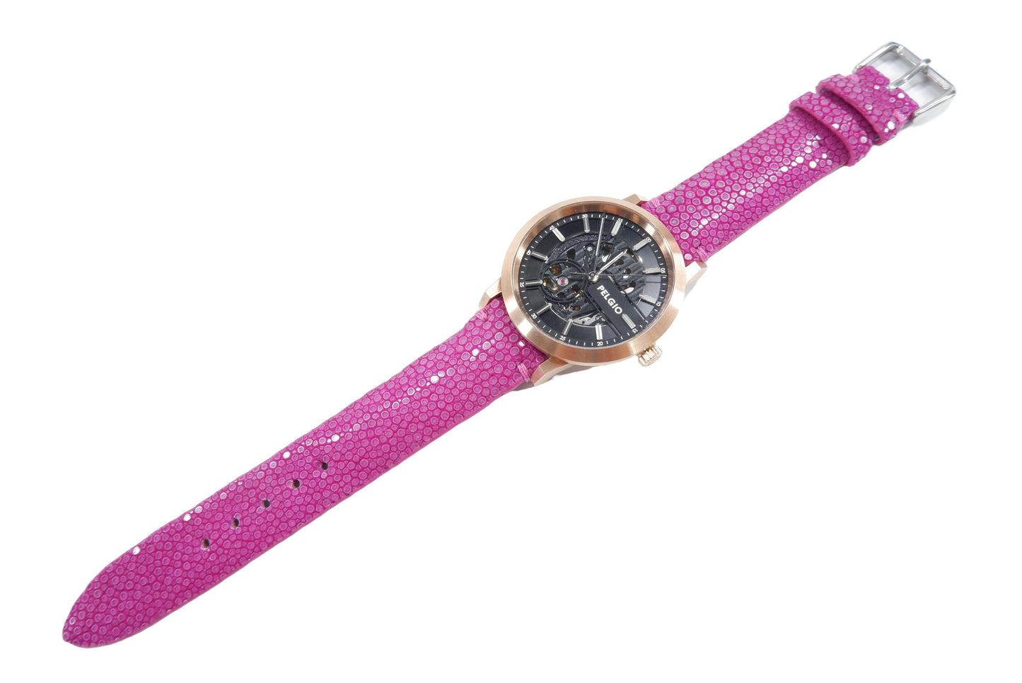 Genuine Polished Stingray Skin Leather Quick Release Watch Strap Purple Band with Buckle