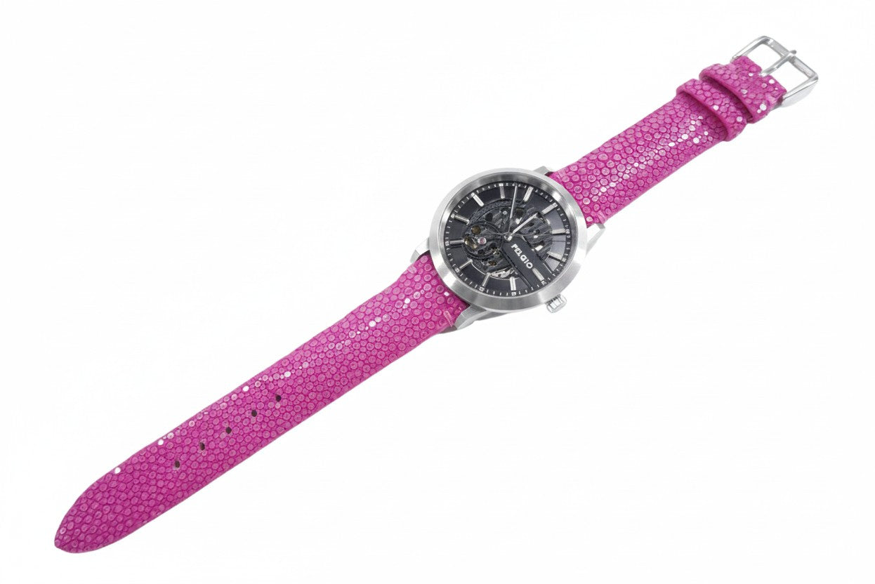 Genuine Polished Stingray Skin Leather Quick Release Watch Strap Purple Band with Buckle