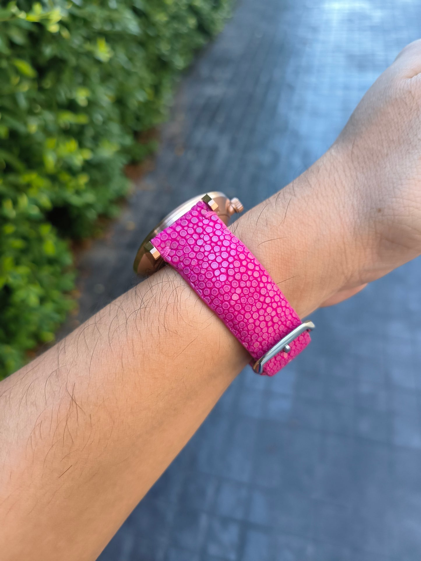 Genuine Polished Stingray Skin Leather Quick Release Watch Strap Purple Band with Buckle