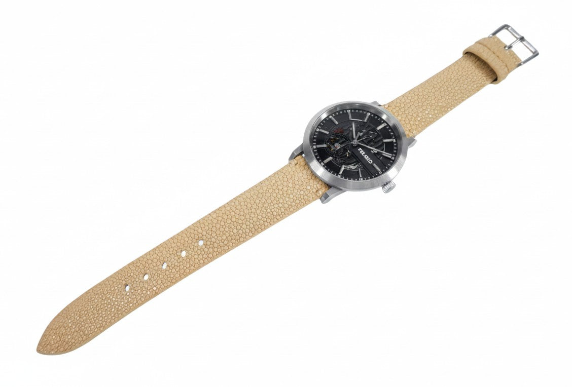Genuine Polished Stingray Skin Leather Quick Release Watch Strap Beige Band with Buckle
