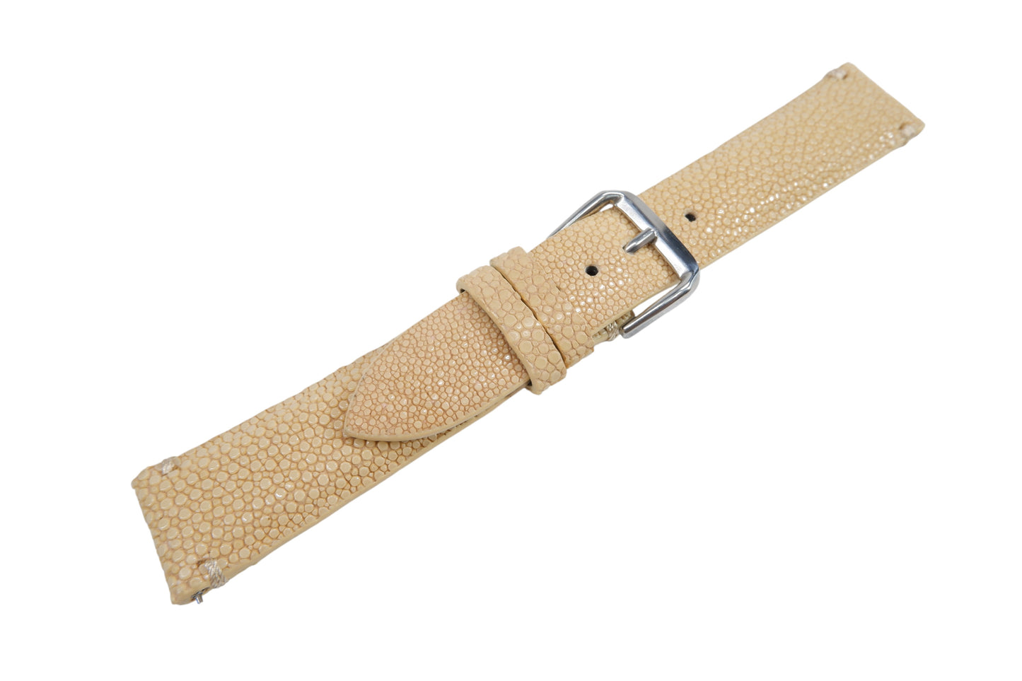 Genuine Polished Stingray Skin Leather Quick Release Watch Strap Beige Band with Buckle