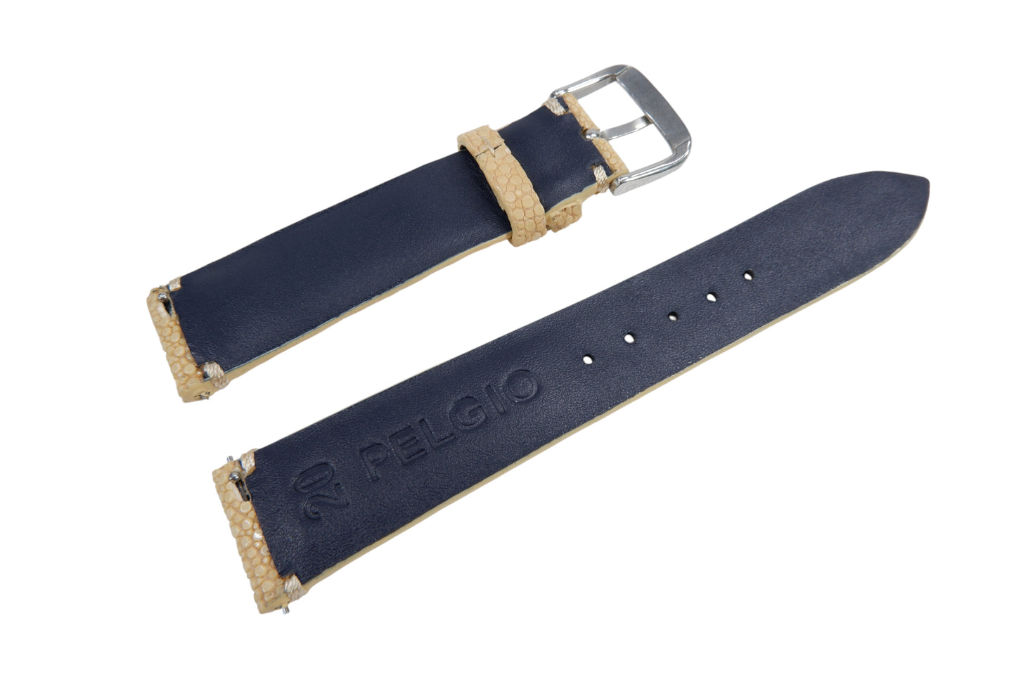 Genuine Polished Stingray Skin Leather Quick Release Watch Strap Beige Band with Buckle