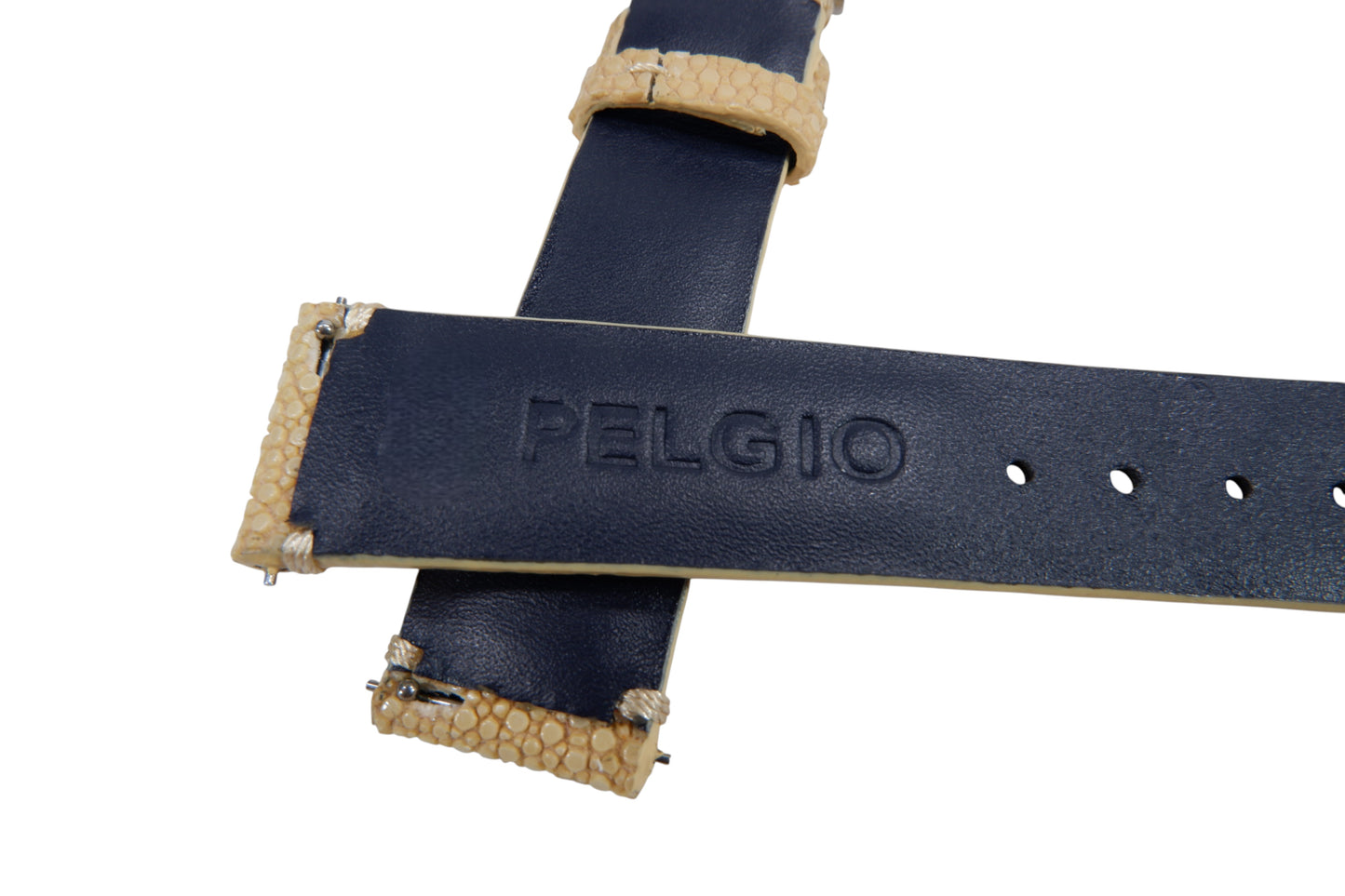 Genuine Polished Stingray Skin Leather Quick Release Watch Strap Beige Band with Buckle