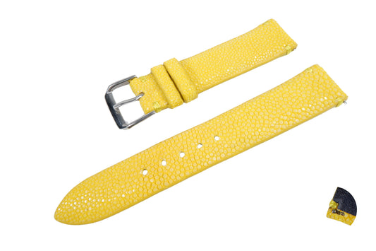 Genuine Polished Stingray Skin Leather Quick Release Watch Strap Yellow Band with Buckle