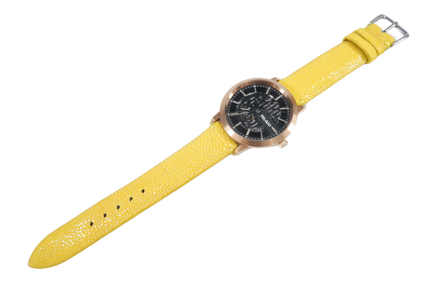 Genuine Polished Stingray Skin Leather Quick Release Watch Strap Yellow Band with Buckle