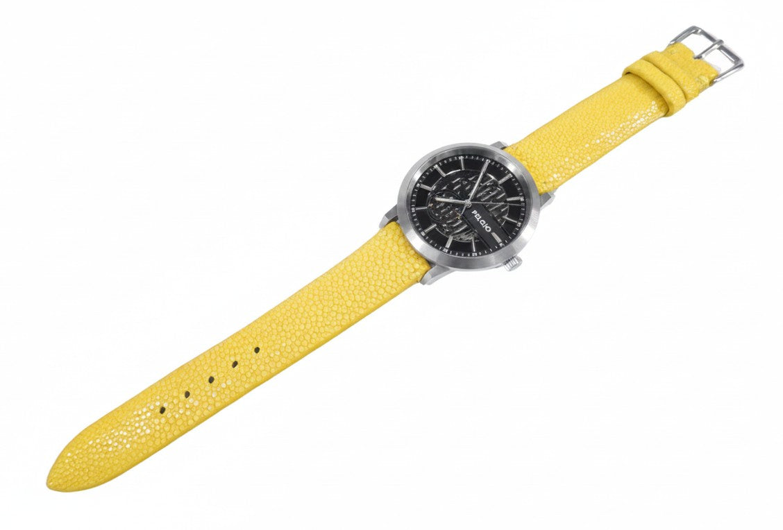 Genuine Polished Stingray Skin Leather Quick Release Watch Strap Yellow Band with Buckle