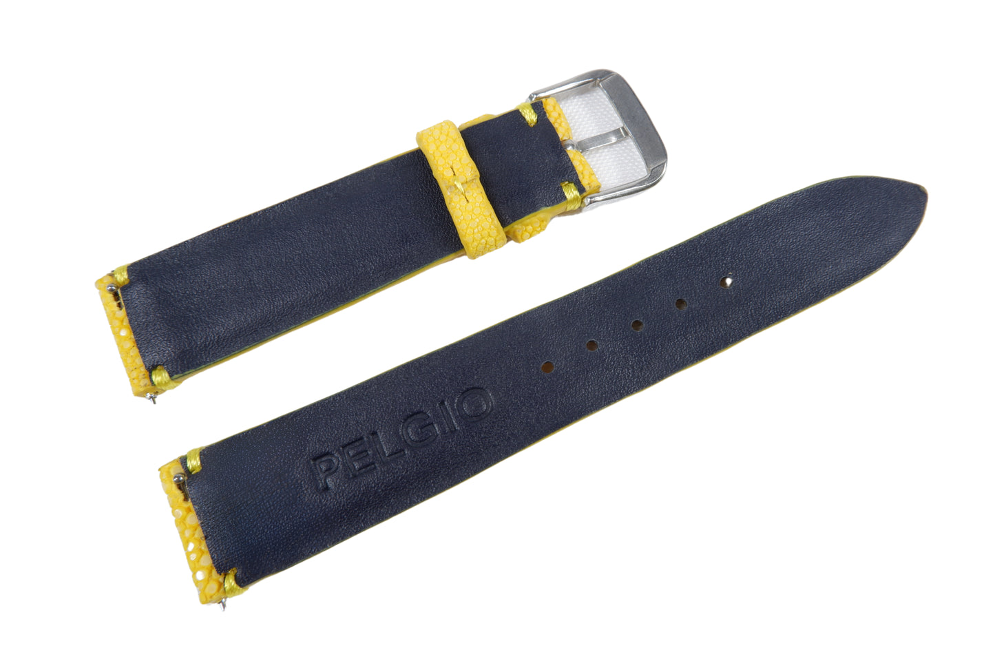 Genuine Polished Stingray Skin Leather Quick Release Watch Strap Yellow Band with Buckle