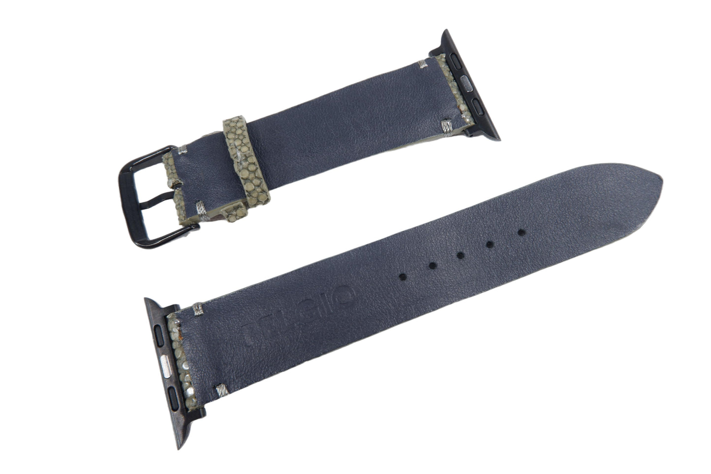 Genuine Polished Stingray Skin Leather Watch Strap Compatible with Apple Watch Ultra 1/2 Series 9/8/7/6/5/4/3/2/1/SE/SE2