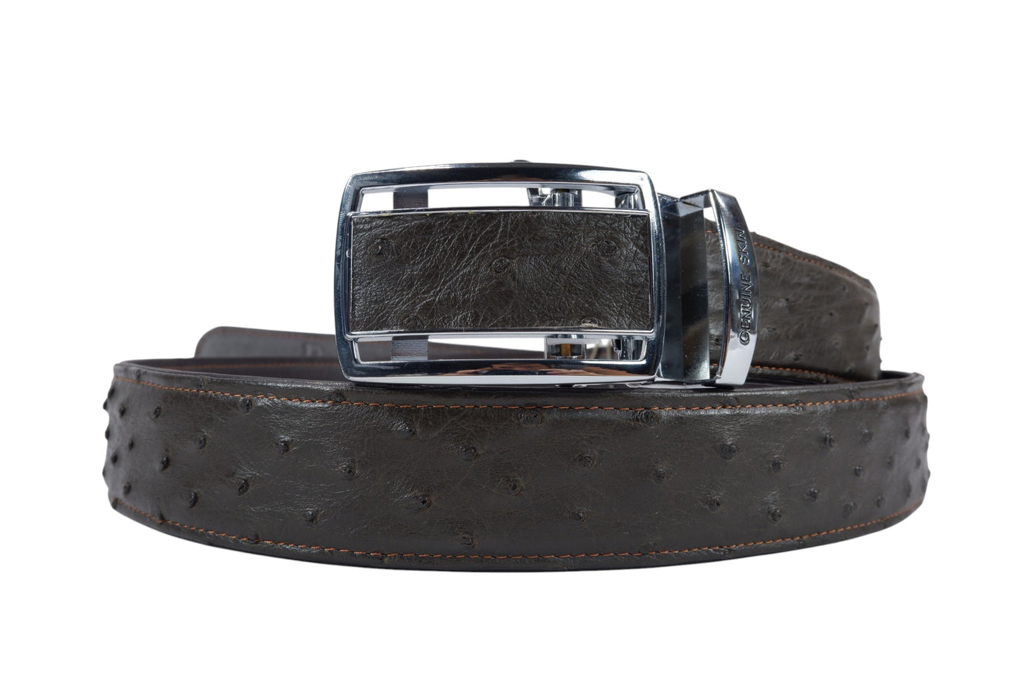 Genuine Ostrich Quill Skin Leather Auto Locking Men's Belt