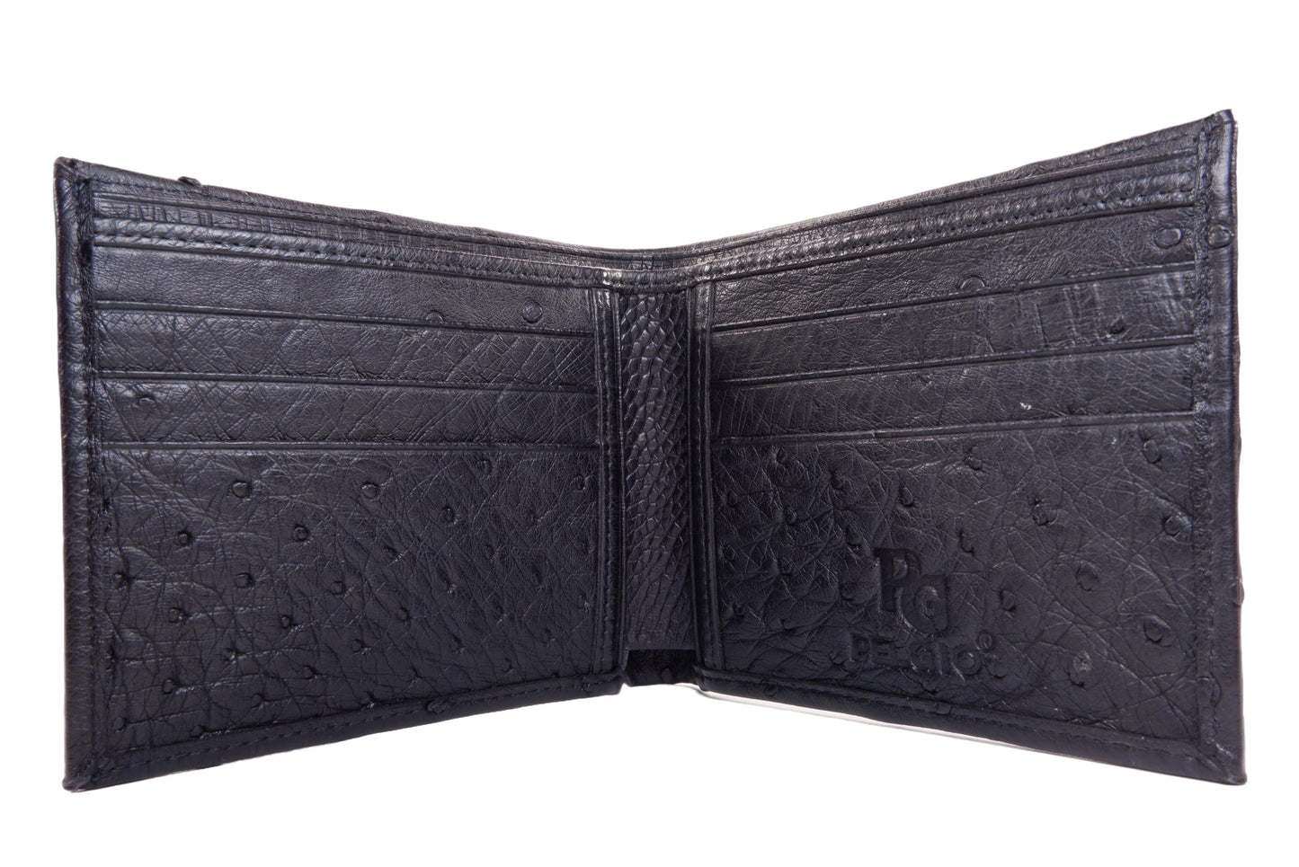 Genuine Ostrich Quill Skin Leather Soft Bifold Wallet with Ostrich Interior