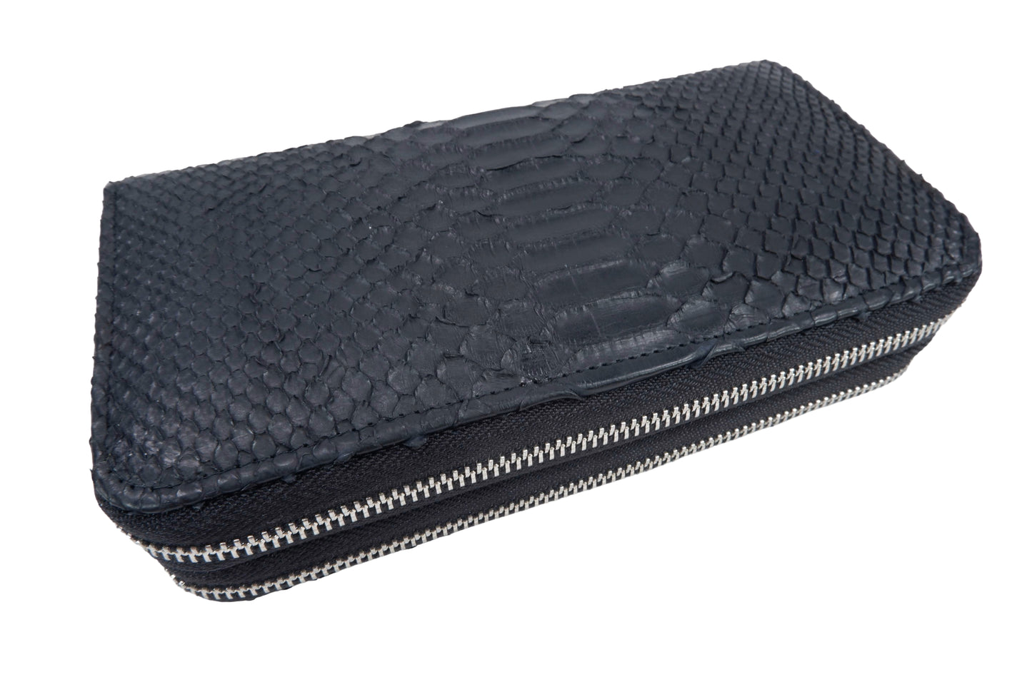 Genuine Python Belly Skin Leather Double Zip Around Wristlet Clutch Wallet Purse