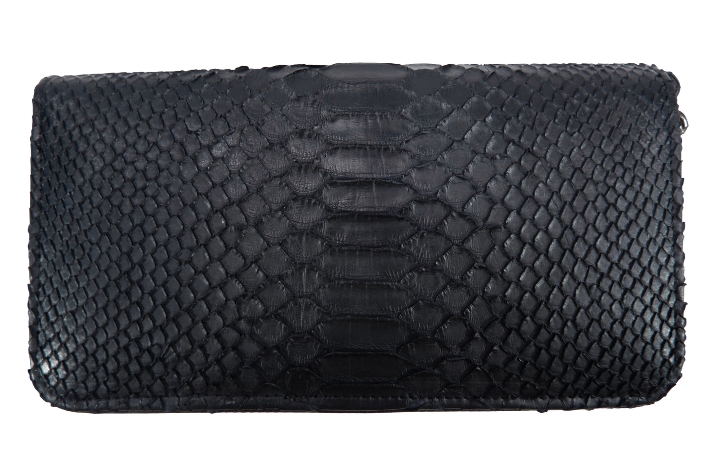 Genuine Python Belly Skin Leather Double Zip Around Wristlet Clutch Wallet Purse