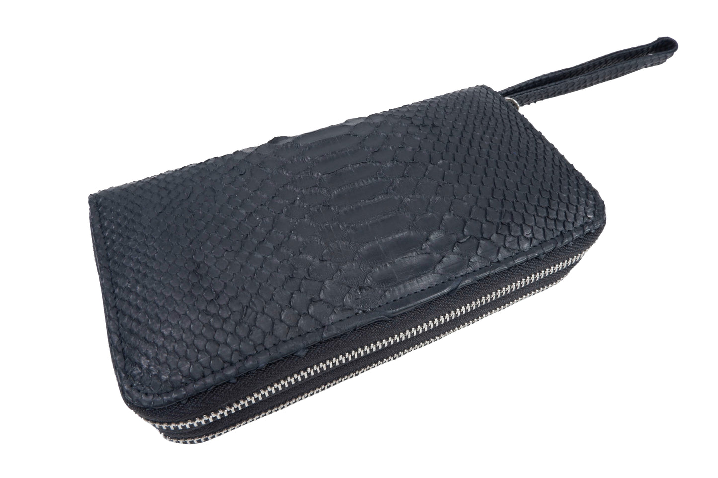 Genuine Python Belly Skin Leather Double Zip Around Wristlet Clutch Wallet Purse