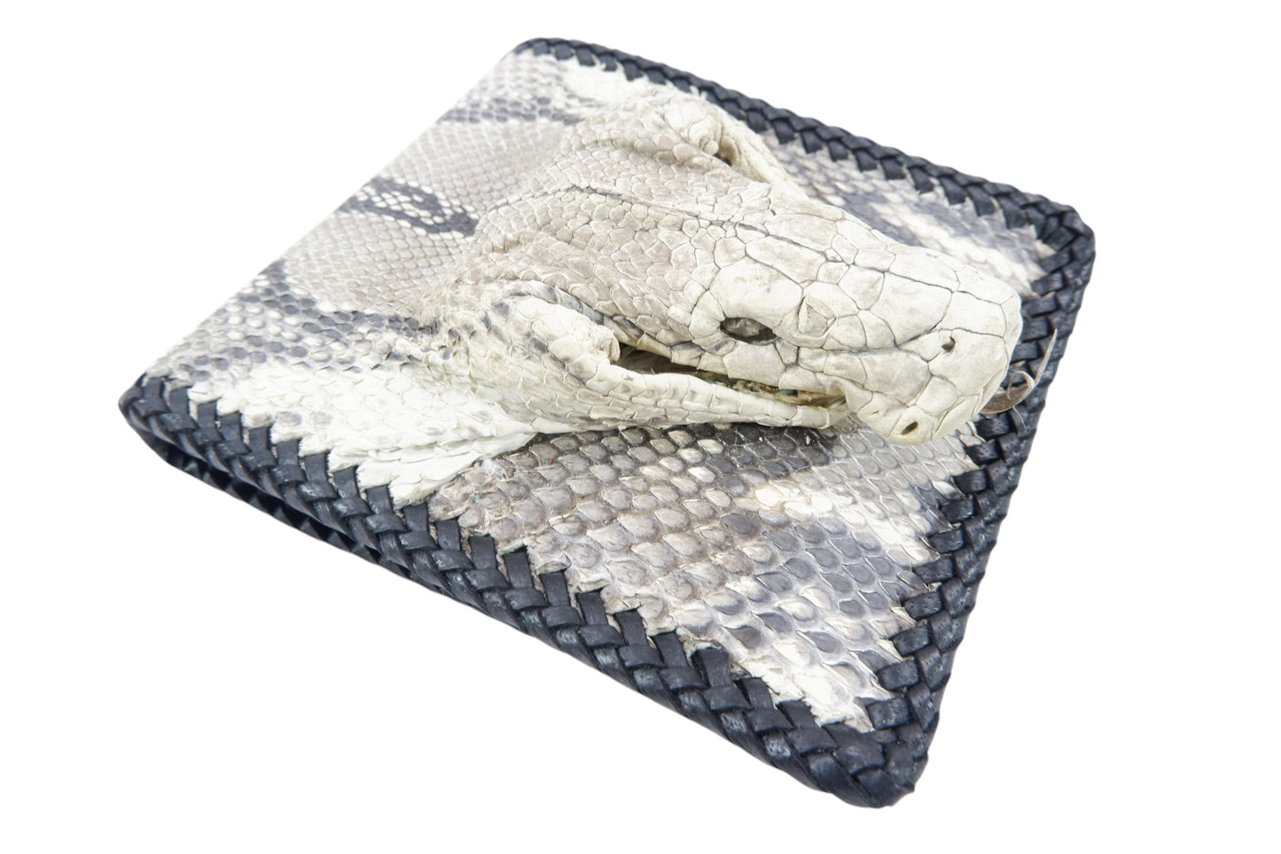Genuine Reticulated Python Snake Skin with Head Leather Handmade Bifold Wallet