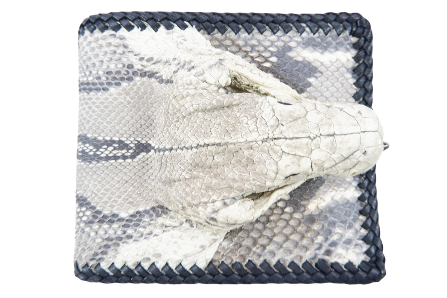 Genuine Reticulated Python Snake Skin with Head Leather Handmade Bifold Wallet