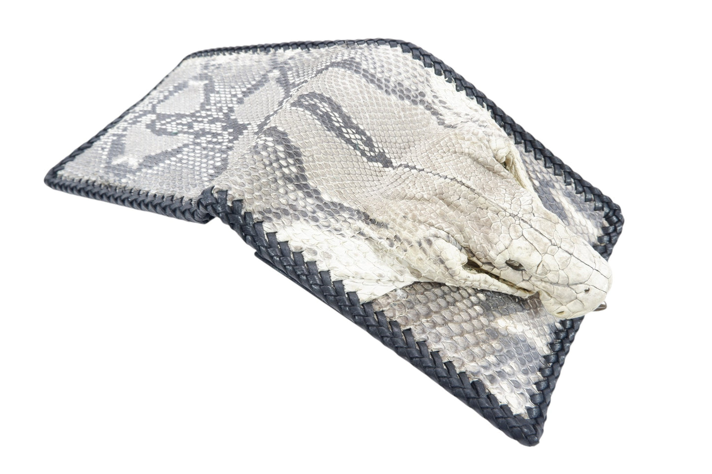Genuine Reticulated Python Snake Skin with Head Leather Handmade Bifold Wallet