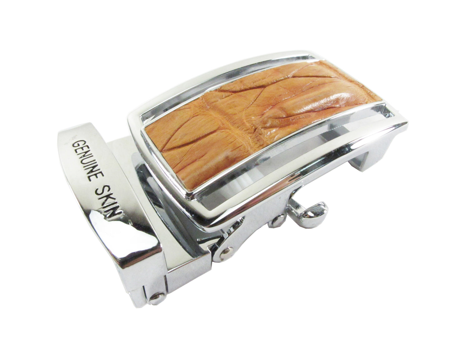 Genuine Crocodile Skin Leather Stainless Steel Auto Locking Buckle for Belt without Step