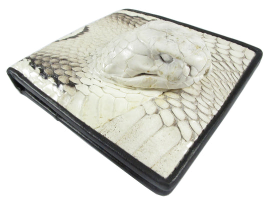 Genuine Cobra Snake Skin Leather with Head Bifold Wallet