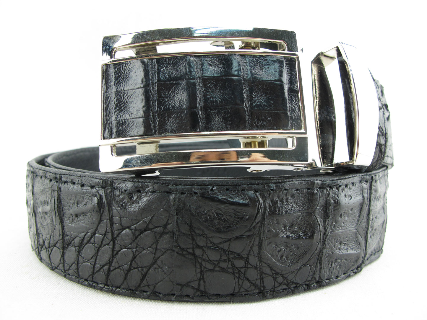 Genuine Crocodile Caiman Hornback Skin Leather Auto Locking Men's Belt