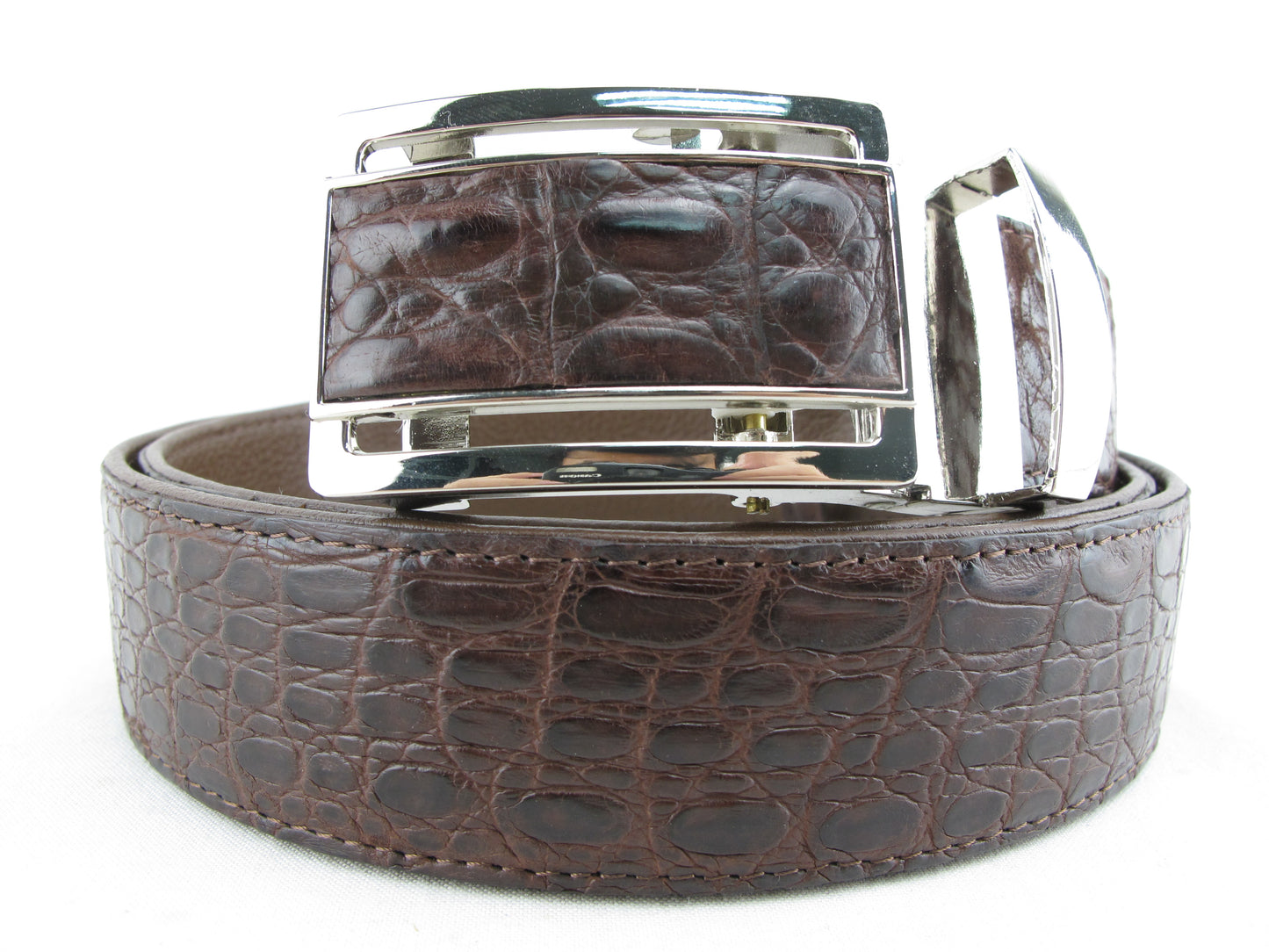 Genuine Crocodile Caiman Hornback Skin Leather Auto Locking Men's Belt