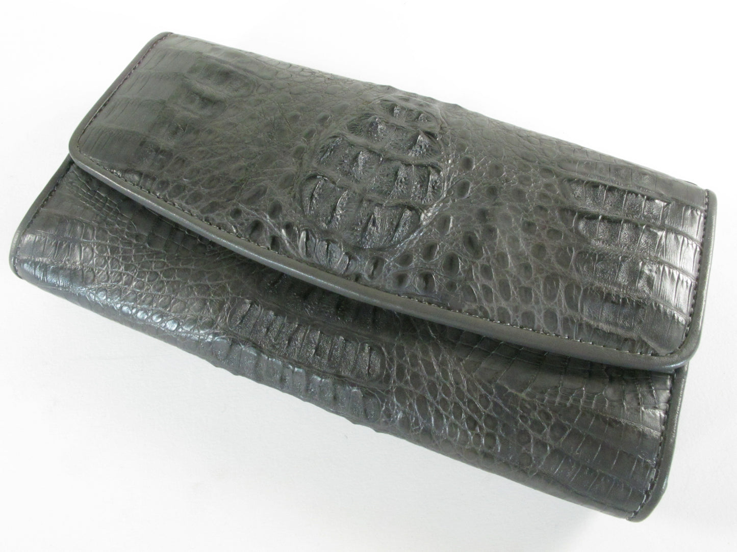 Genuine Caiman Crocodile Hornback Skin Leather Women's Trifold Clutch Wallet Purse