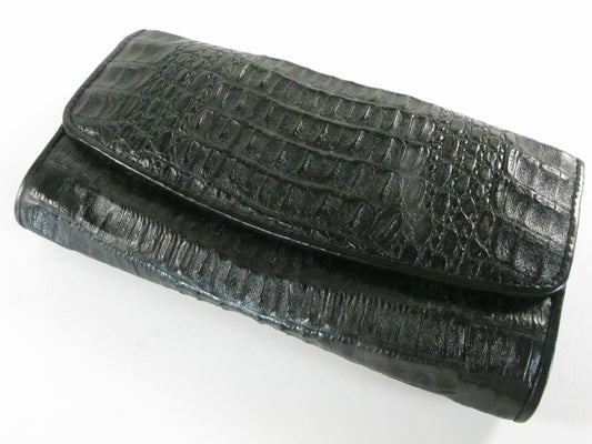 Genuine Caiman Crocodile Backbone Skin Leather Women's Trifold Clutch Wallet Purse