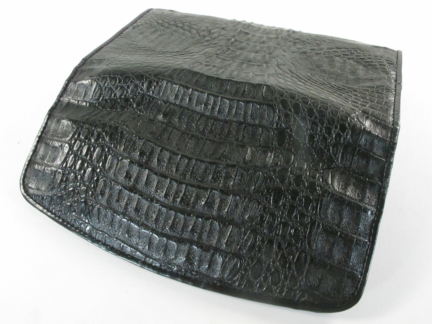 Genuine Caiman Crocodile Backbone Skin Leather Women's Trifold Clutch Wallet Purse