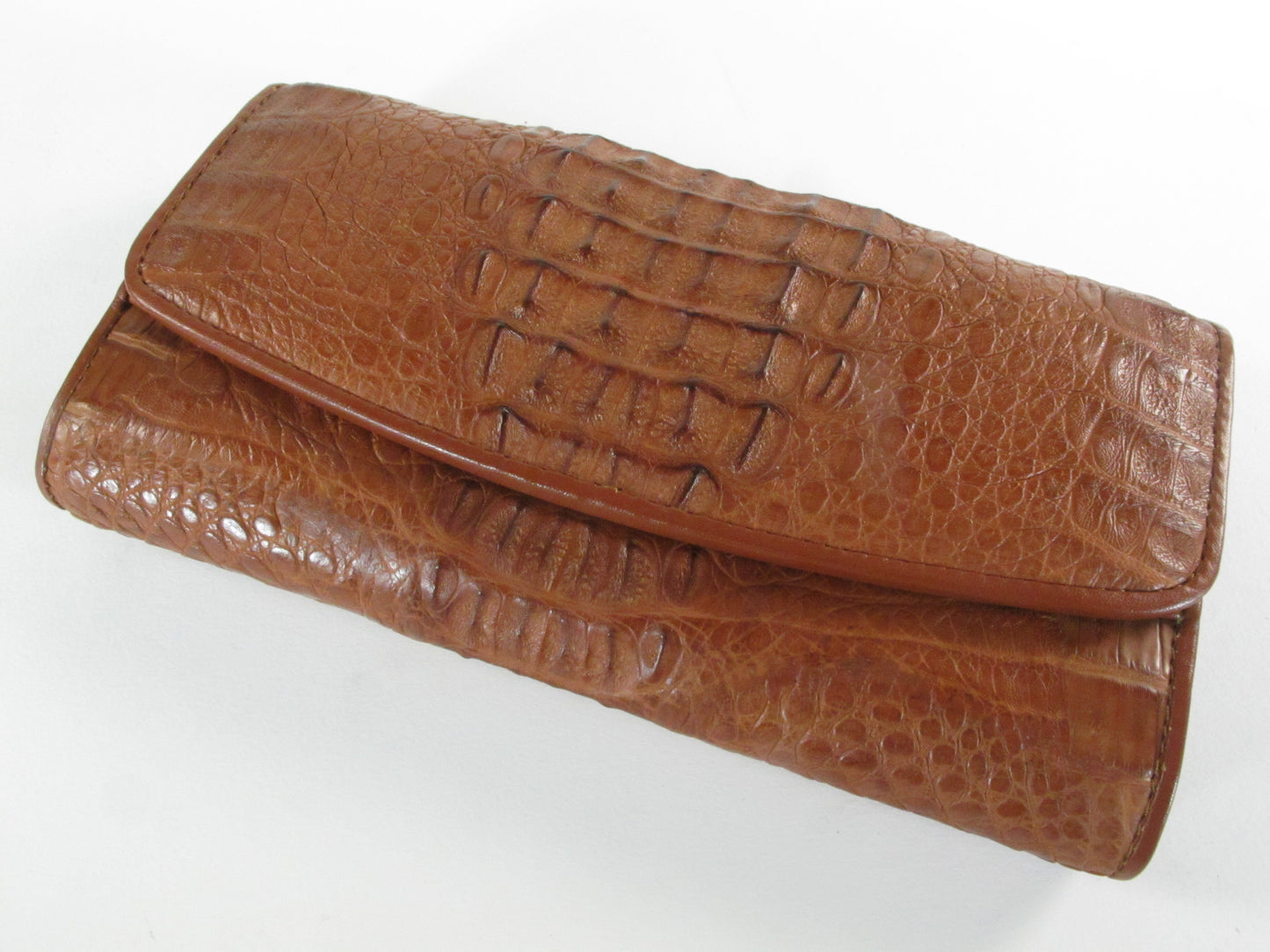Genuine Caiman Crocodile Backbone Skin Leather Women's Trifold Clutch Wallet Purse
