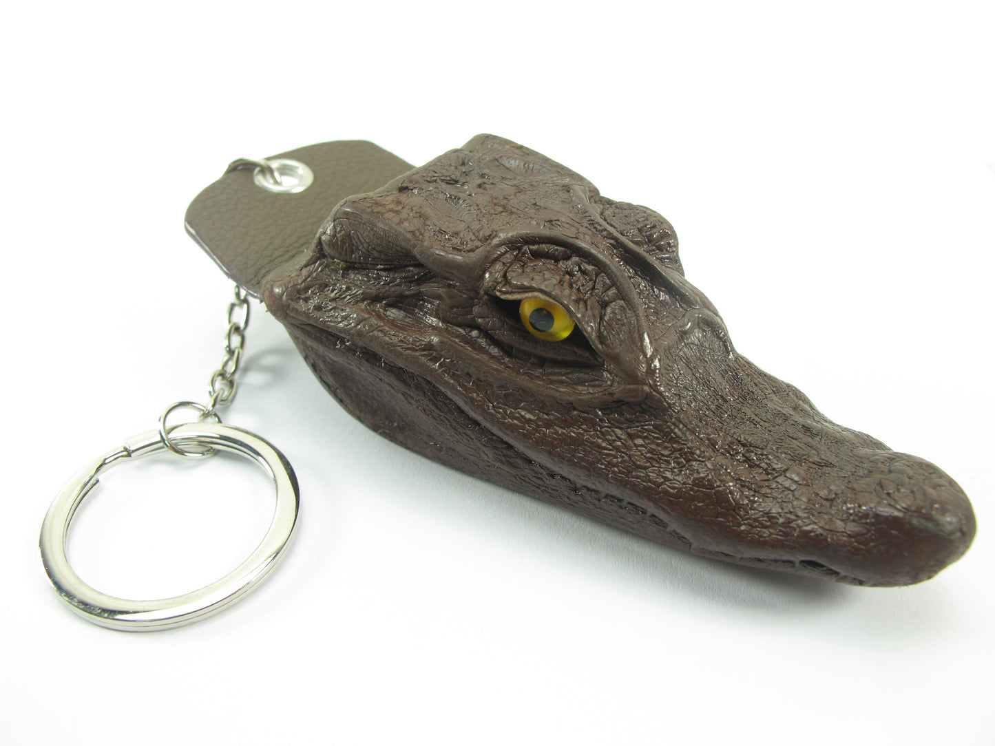 Genuine Caiman Crocodile Skin Leather Head Key Ring Keychain Holder