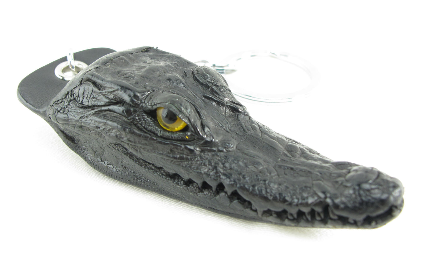 Genuine Caiman Crocodile Skin Leather Head Key Ring Keychain Holder