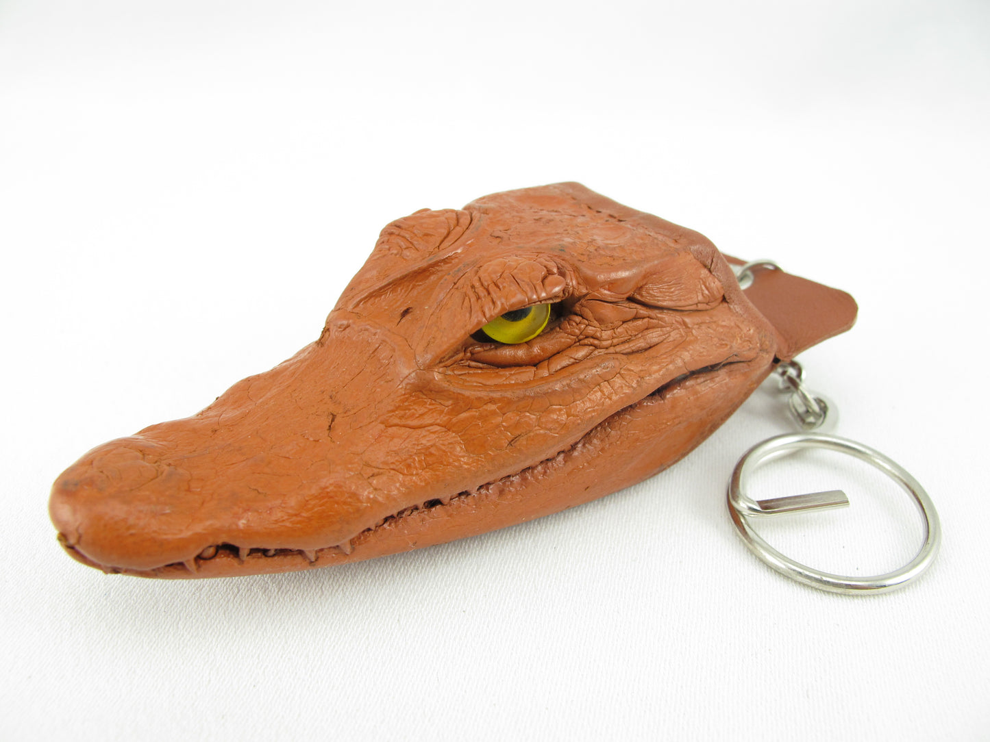 Genuine Caiman Crocodile Skin Leather Head Key Ring Keychain Holder