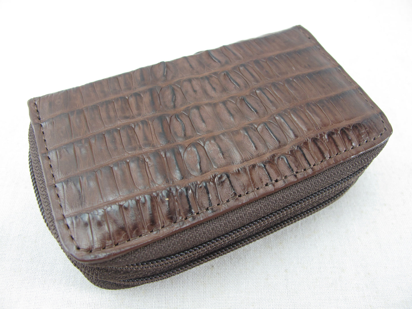 Genuine Caiman Crocodile Tail Skin Leather Zip Coins Purse & Key Holder Wallet