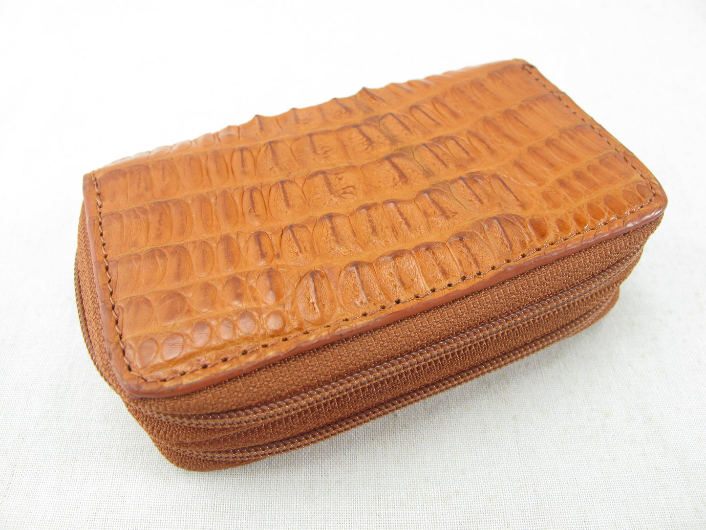 Genuine Caiman Crocodile Tail Skin Leather Zip Coins Purse & Key Holder Wallet