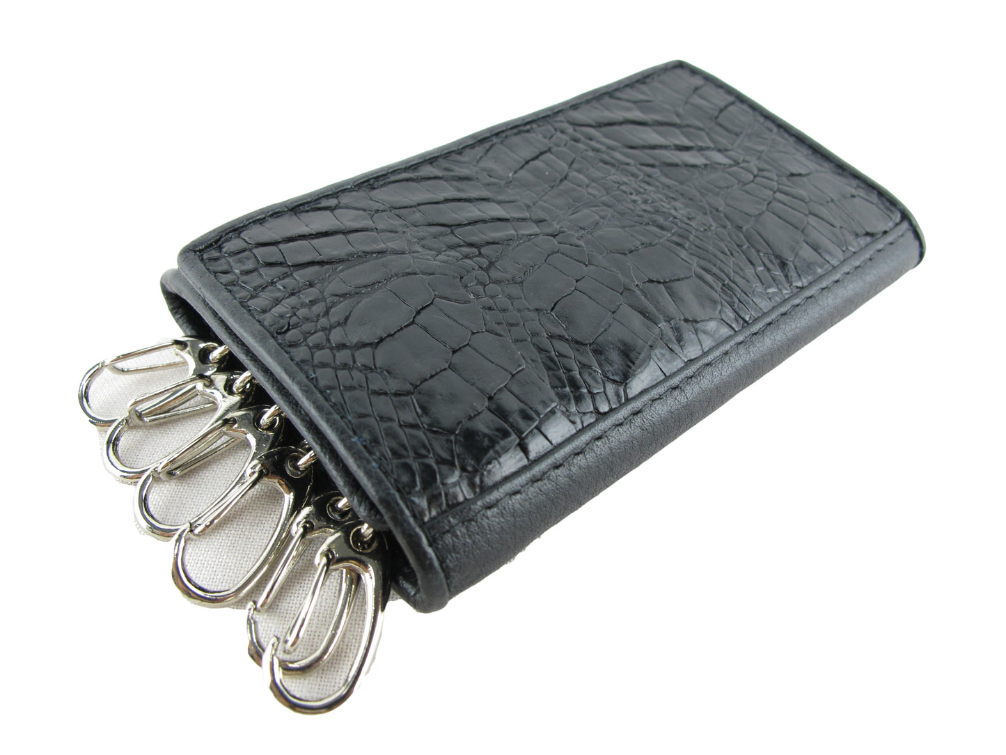 Genuine Caiman Crocodile Skin Leather Trifold Key Holder Wallet