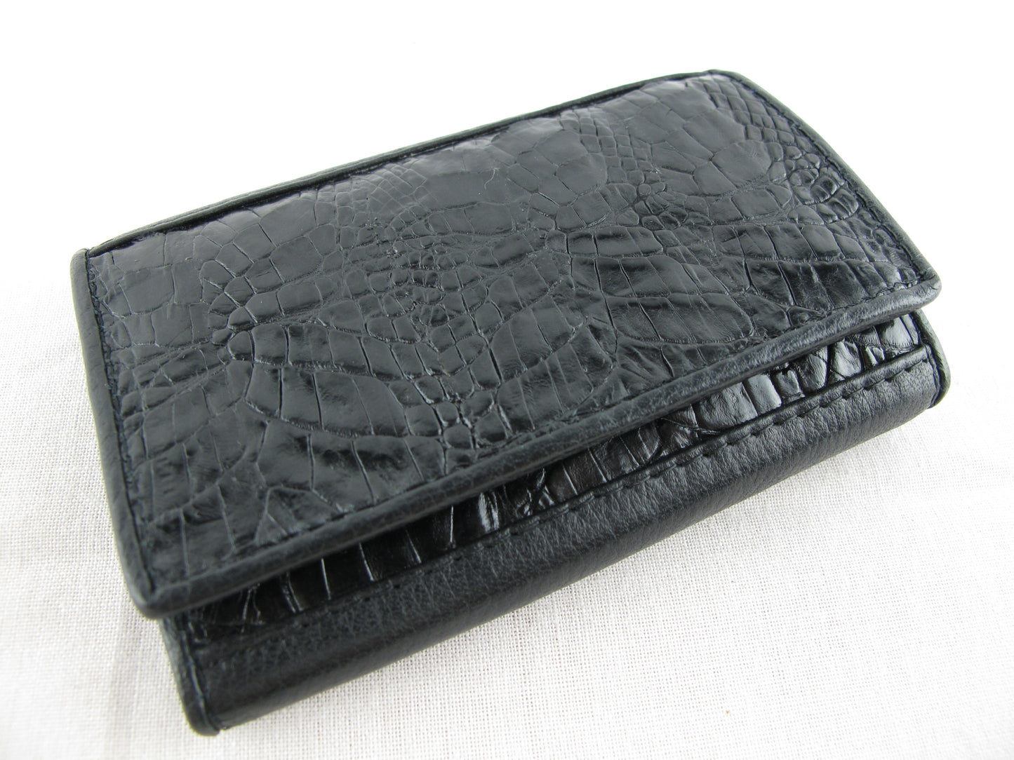 Genuine Caiman Crocodile Skin Leather Trifold Key Holder Wallet